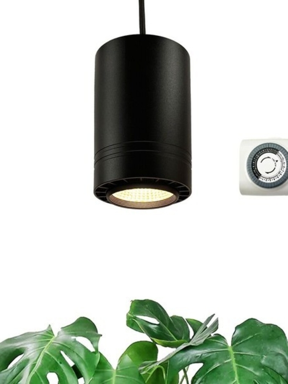 Pendant Grow Light In Nlack - Warm White Plant Lamp with Timer